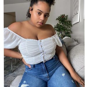 White Puff Sleeve Crop Top